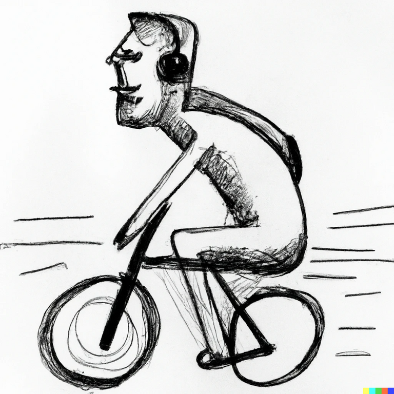 A cyclist listening to a podcast generated by DALL-E