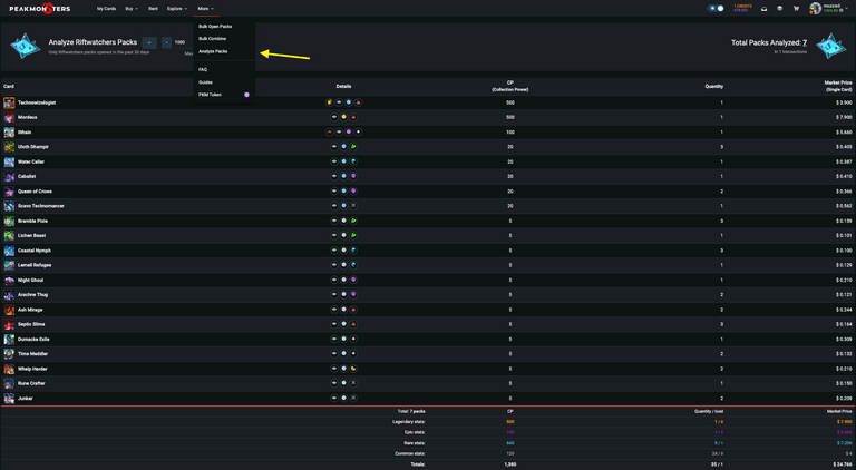 Analyze Packs feature