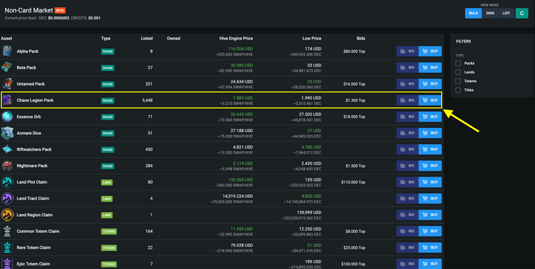 Non-Card Market interface