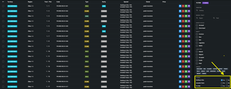 New filters on Land Management page