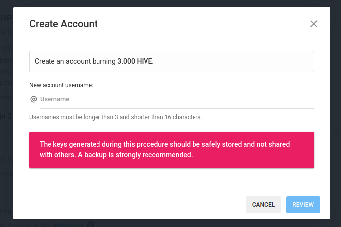 Create new Hive Account - Step 2