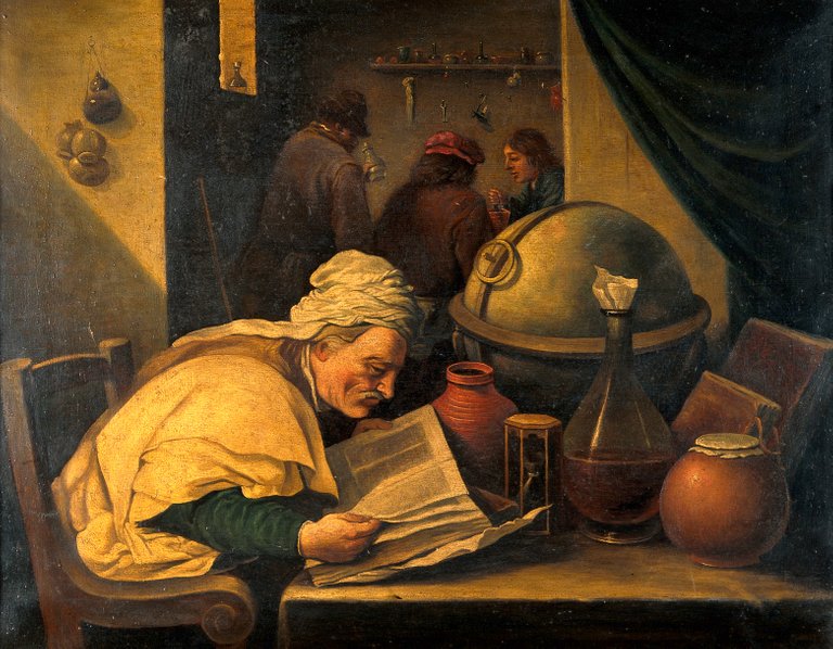 An_alchemist_in_his_laboratory._Oil_painting_by_a_follower_o_Wellcome_V0017679.jpg
