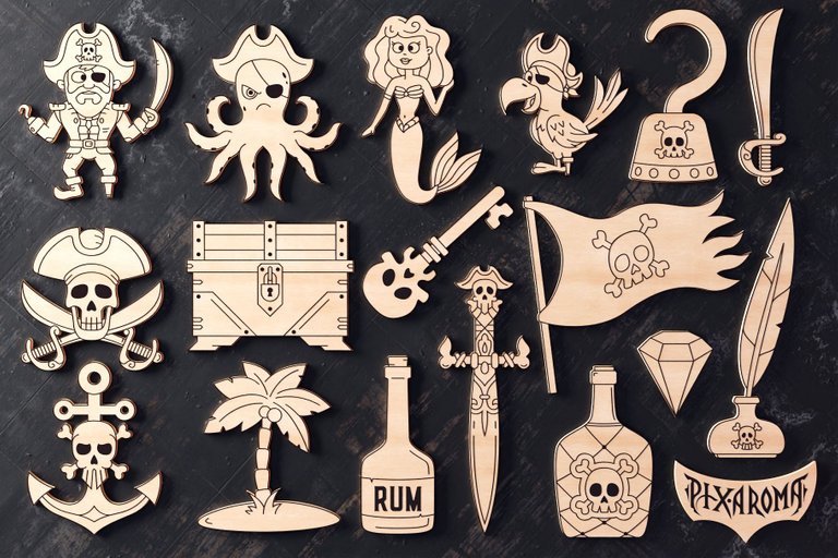 3 Pirate Items Bundle - 3D Layered Laser Cut Files Preview.jpg