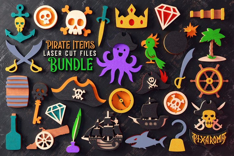 1 Pirate Items Bundle - 3D Layered Laser Cut Files Preview.jpg