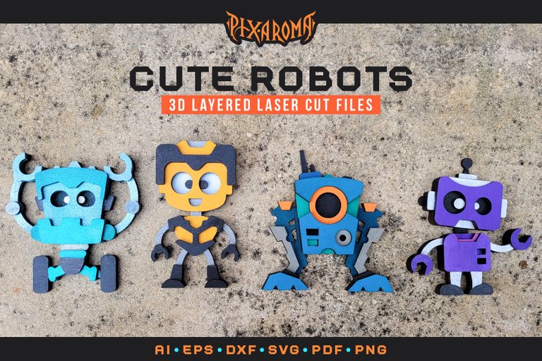 Cute Robots - 3D Layered Laser Cut Files Preview 12.jpg