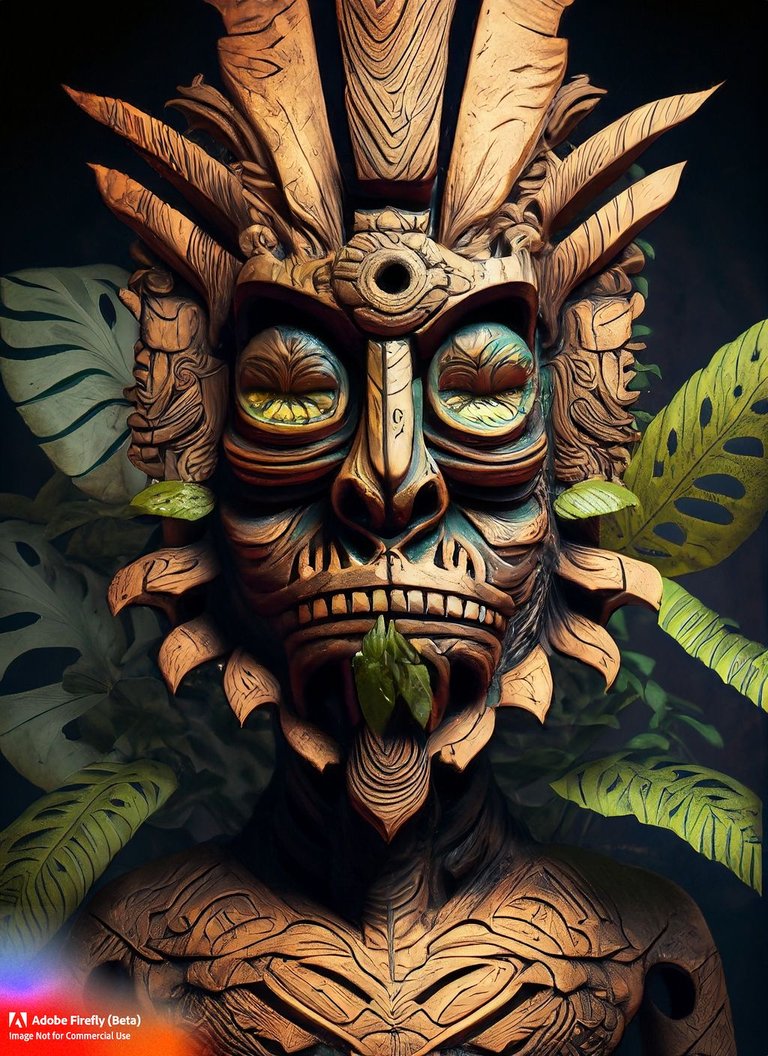 Firefly_Tiki+head sculpture made from wood, intricate detailed, cinematic light, masterpiece, jungle leaf behind_graphic,nostalgic,beautiful,fantasy,steampunk,concept_art_88145.jpg