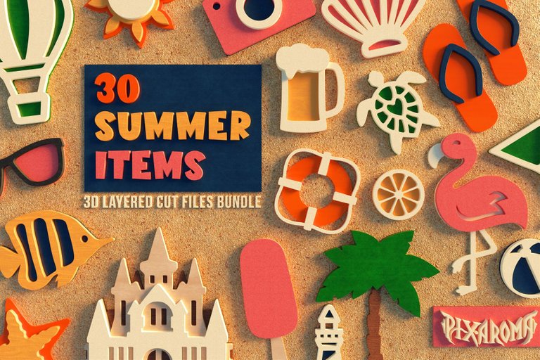 1- 30 Summer Items - 3D Layered Cut Files Bundle Preview 1.jpg
