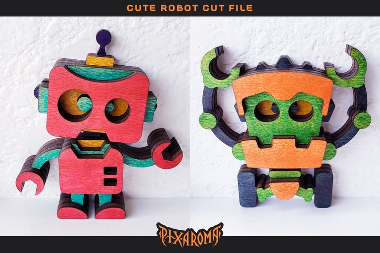 Cute Robots - 3D Layered Laser Cut Files Preview 15.jpg
