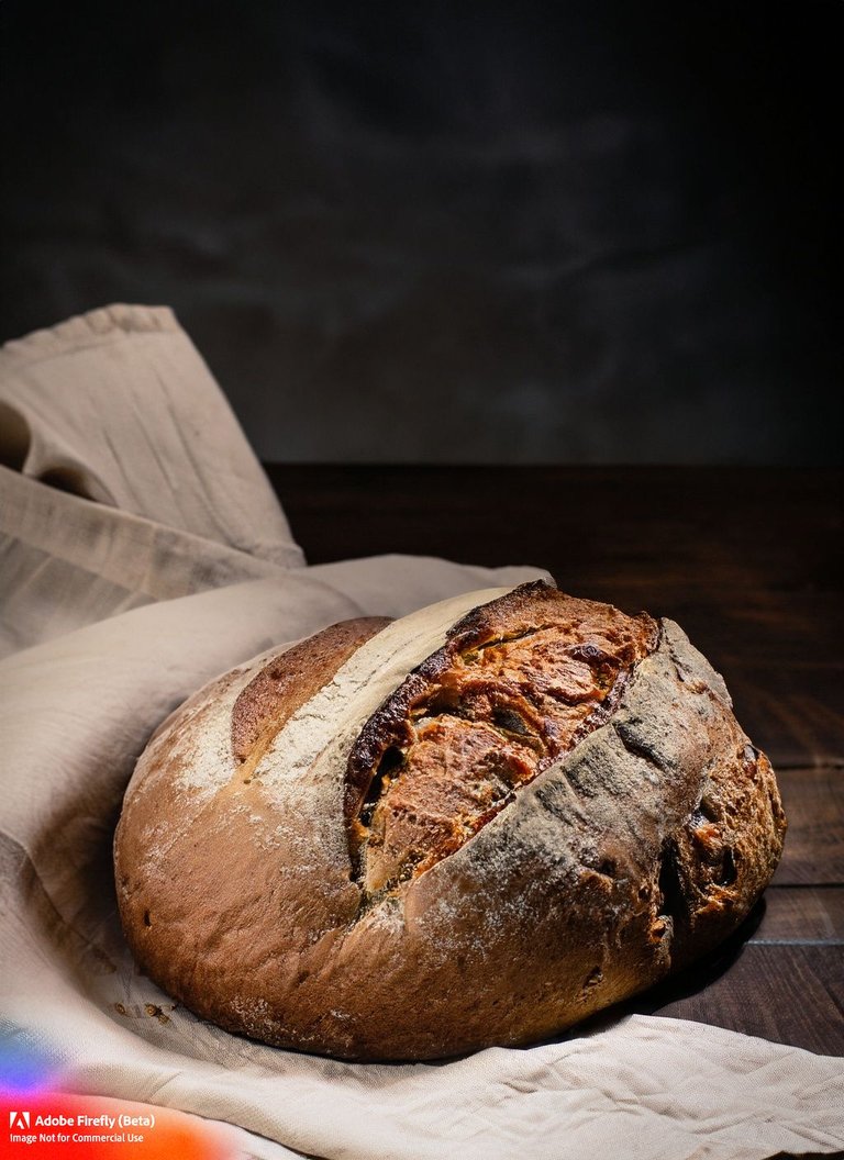 Firefly_Dark+moody photography of a rustic bread on a wooden table, with a linen cloth in the background, ...ic items, composition, dramatic light, award winning photo, food photography, dramatic, studio light, black and dark, beau (1).jpg