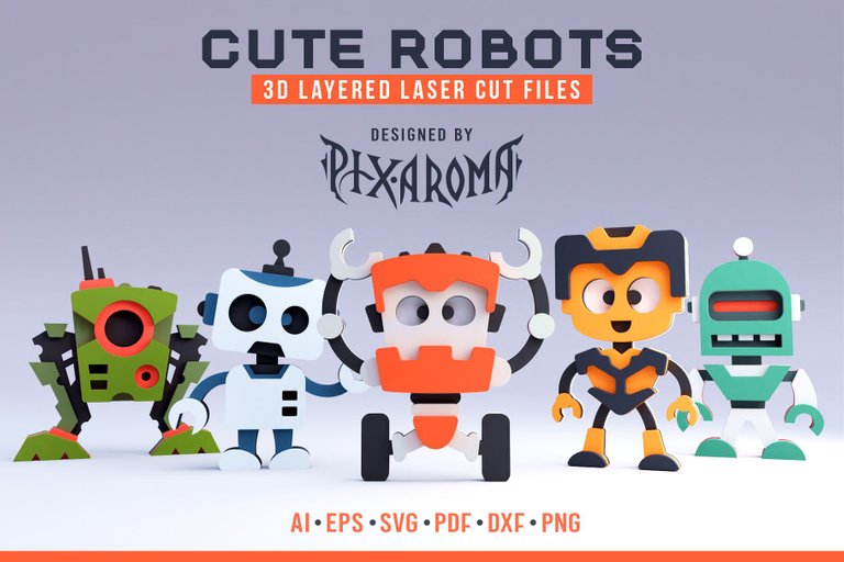 Cute Robots - 3D Layered Laser Cut Files Preview 1.jpg
