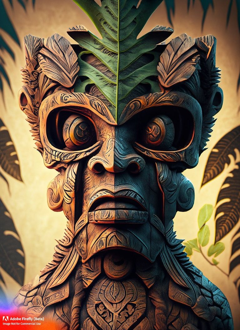 Firefly_Tiki+head sculpture made from wood, intricate detailed, cinematic light, masterpiece, jungle leaf behind_graphic,nostalgic,beautiful,fantasy_87762.jpg