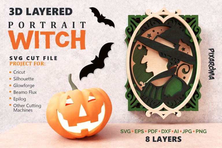 1 Witch Portrait 3D Layered SVG Cut File Preview 1.jpg