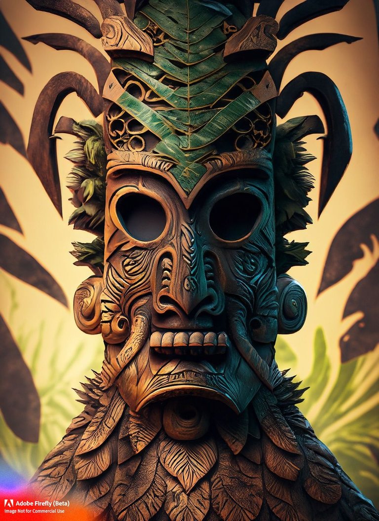 Firefly_Tiki+head sculpture made from wood, intricate detailed, cinematic light, masterpiece, jungle leaf behind_graphic,nostalgic,beautiful,fantasy,steampunk,concept_art_87762.jpg