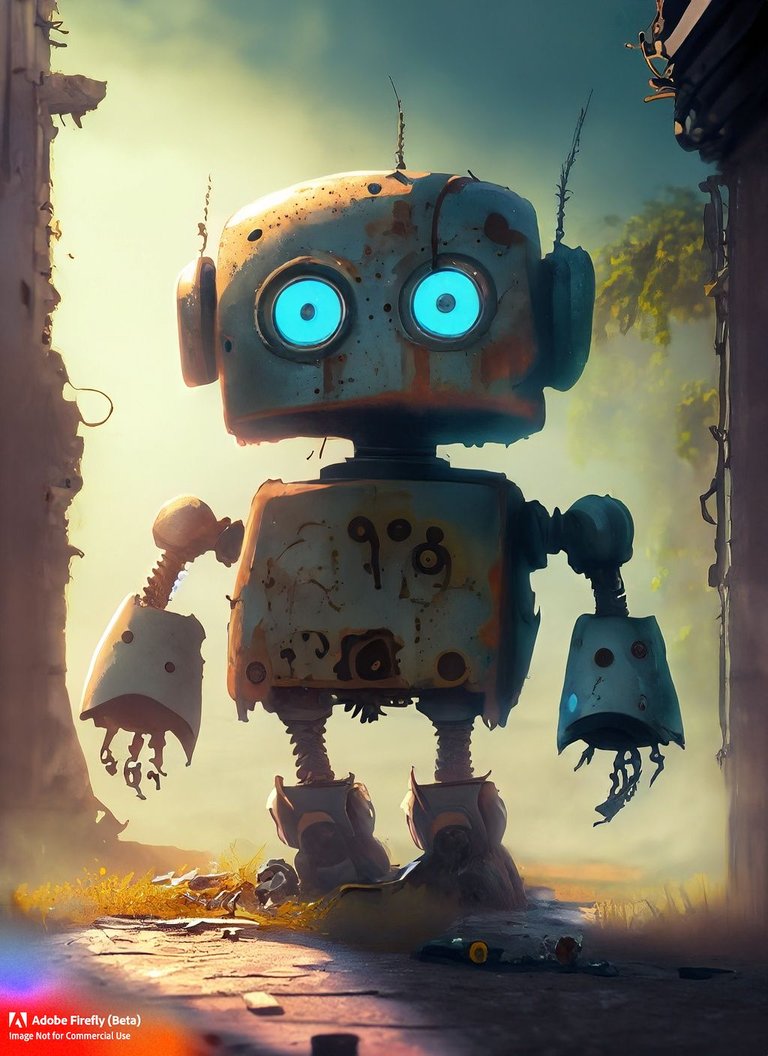 Firefly_Cute+robot, rusty, forgotten in a lost world , morning light, dramatic and sad, masterpiece_art,nostalgic,beautiful,concept_art,fantasy,digital,painting,oil_paint,beautiful,oil_paint_60320.jpg