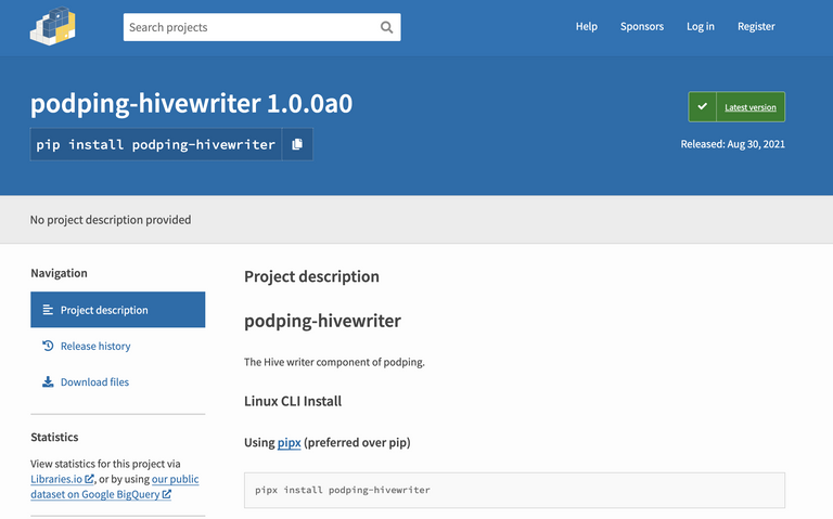 Pypi screenshot podping-hivewriter