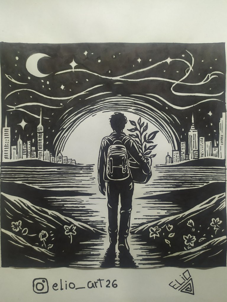 Inktober - elio_art26 - dia 6 - tema trek - emigrar.jpg