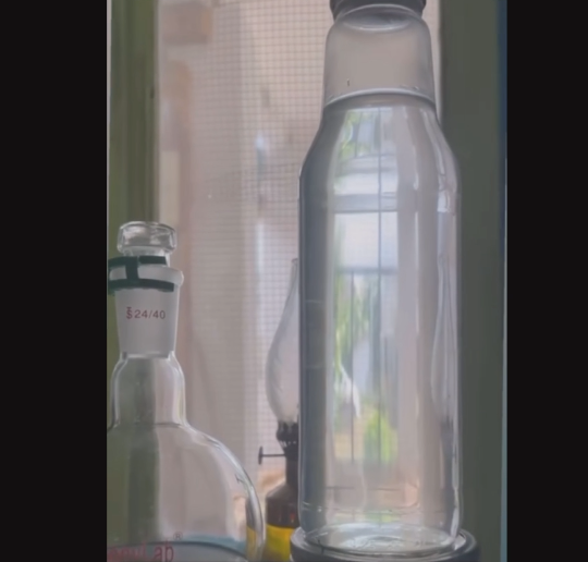 Here is the clear liquid obtained after leeching the ashes with the hydrosol/distilled water from the essential oil distillation & filtering it. You know the ashes have been burned properly when the resulting liquid is transparent & clear, if it was not burned properly it will show up with a slight yellowish color. This is then gently evaporated & you remain with the pure plant salts. 