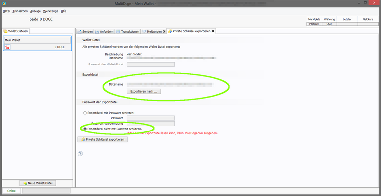 Export des Schlüssels aus MultiDoge