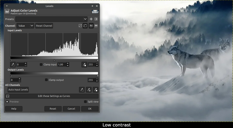 Histogram - Low contrast and leaning to the highlights