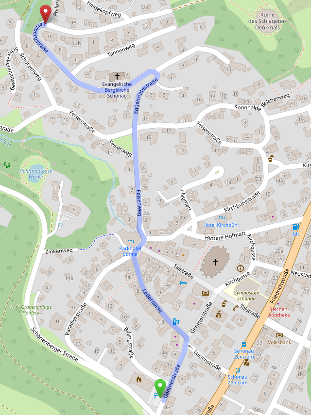 Weg durch Schönau zum Philosophenweg - OpenStreetMaps