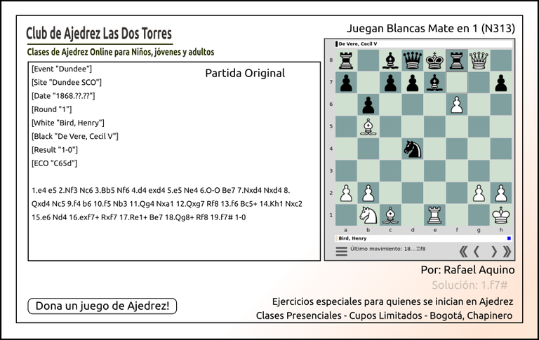 📌 Ejercicio de Mate en Uno N313 - Esquema de Mate - Apertura Española
