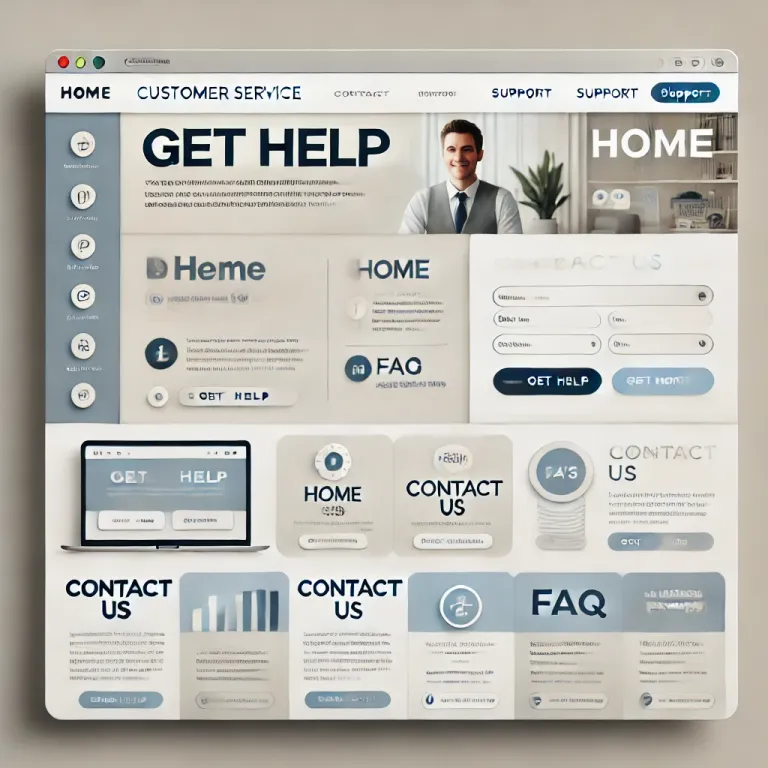 DALL·E 2025-01-16 19.24.18 - A clean and professional design of a generic customer service webpage. The page features a prominent header with the company's logo and a navigation b.webp