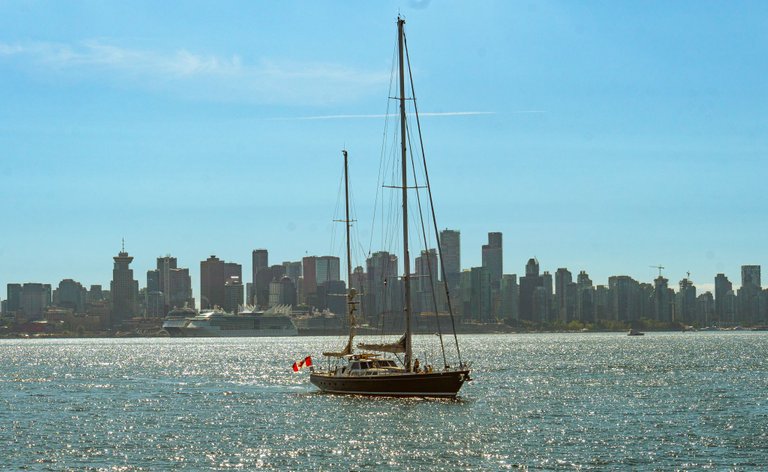 Sailboat with Downtown Vancouver in the background