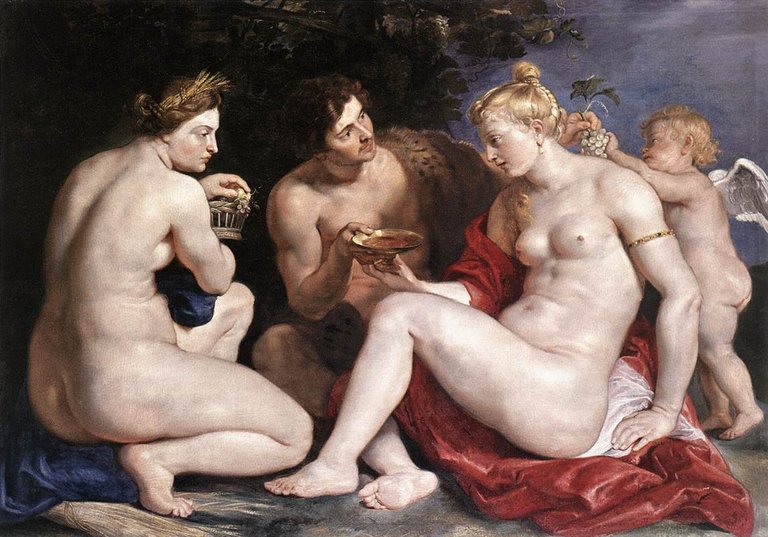 Venus, Cupid, Bacchus and Ceres - Peter Paul Rubens, Public domain, via Wikimedia Commons.