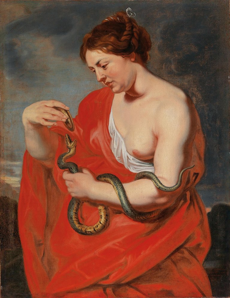 Hygeia, Goddess of Health. Circle of Peter Paul Rubens. Public Domain. Wikimedia commons.