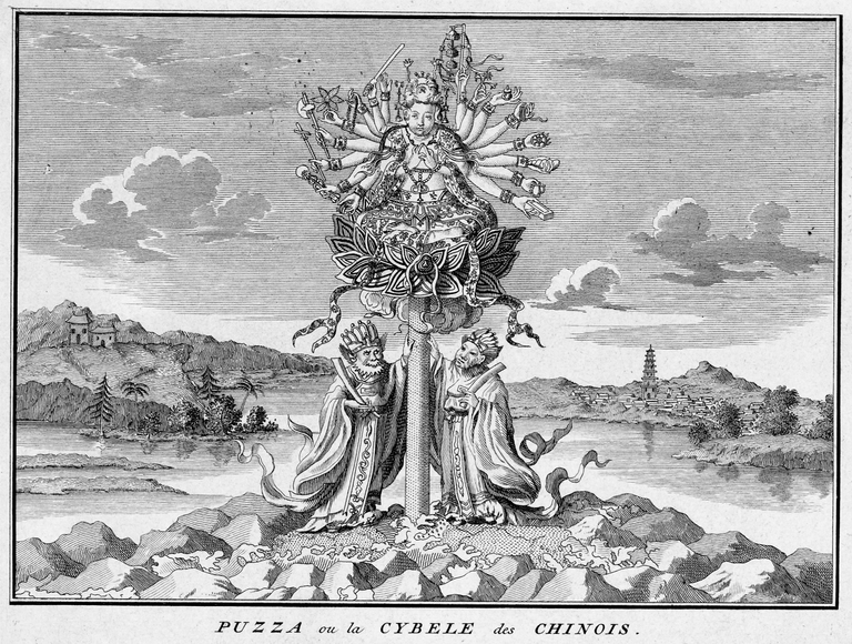 Two images of the Chinese goddess Puzza by Bernard Picard. Amsterdam 1727-1738, part 4, at p. 219.