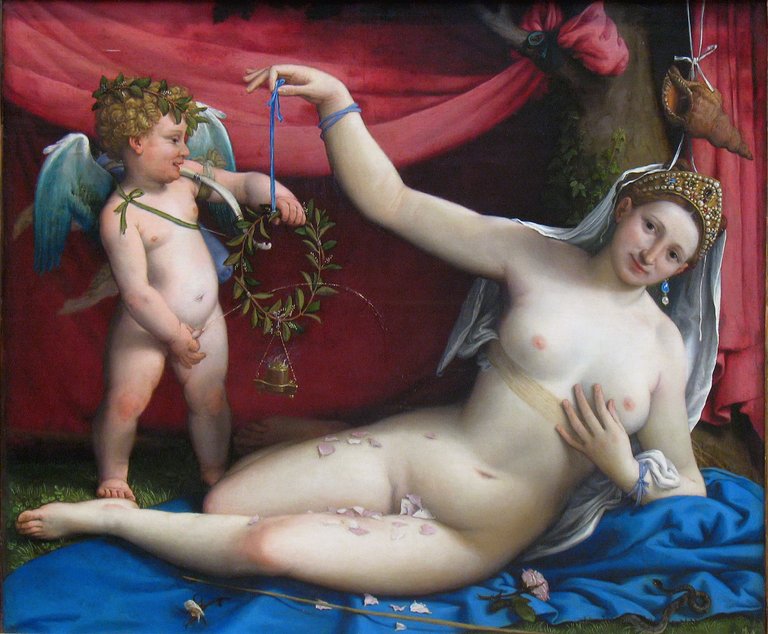 Venus and Amor. Lorenzo Lotto, Public domain, via Wikimedia Commons.