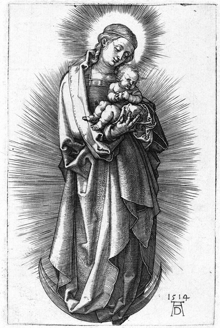 Virgin and Child on the Crescent Moon with a Diadem. (1514) - Albrecht Dürer, CC0, via Wikimedia Commons.