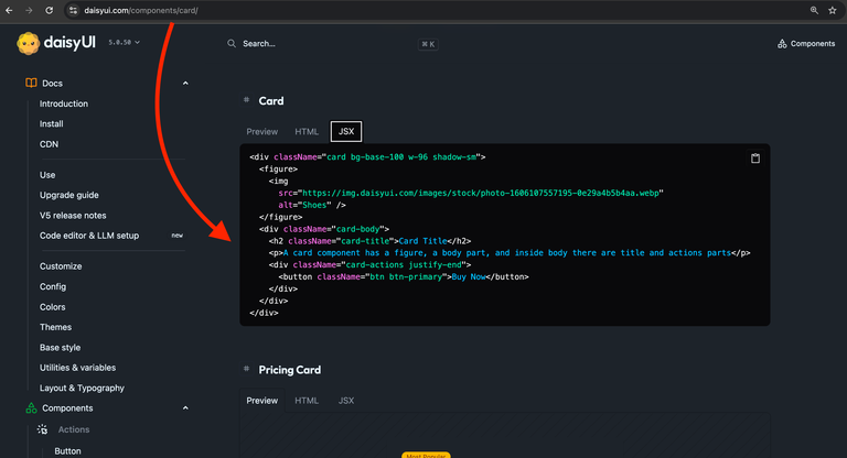 JSX Code snippet for card view