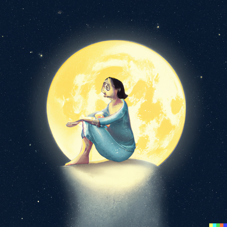 DALL·E 2022-11-13 01.56.14 - A girl sitting on the moon, speaking light language.png