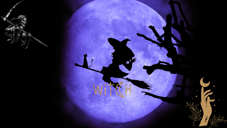 Black and Ochre Occult Halloween Witch Desktop Wallpaper .png