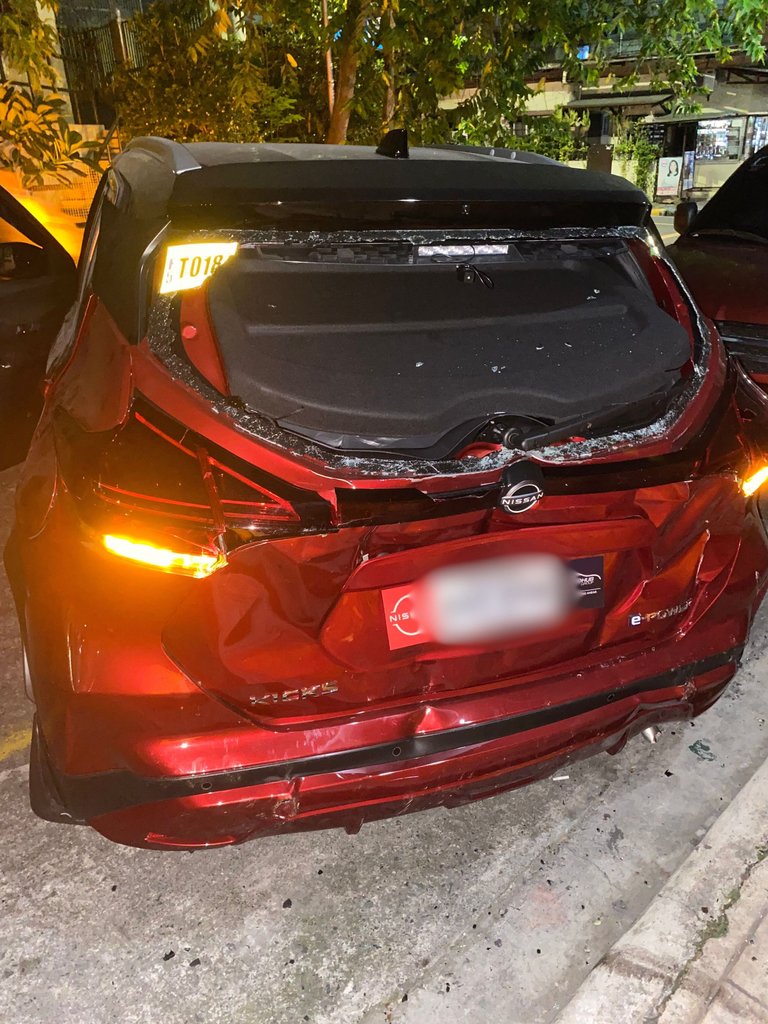 Uncle was driving, accompanied by his caregiver.  They bumped into an establishment which usually had some people outside, thankfully there none during the time of accident.