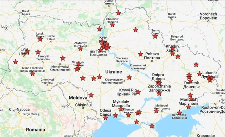 Map of russia's military actions against Ukraine on February 24, 2022