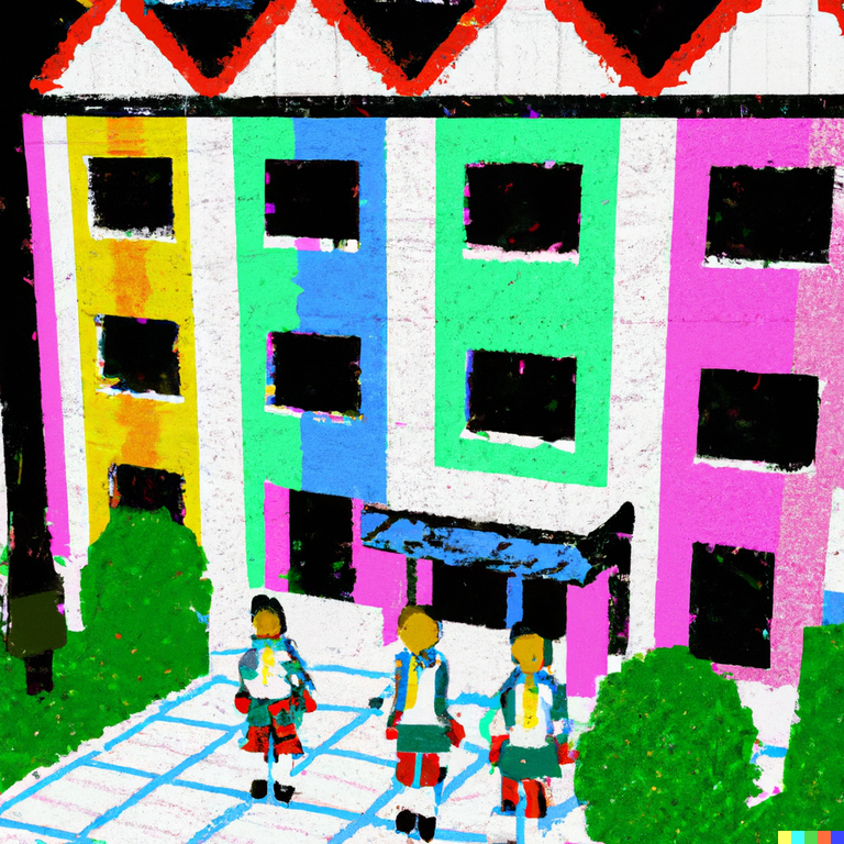 DALL·E 2024-04-30 13.00.08 - A colorful psychedelic school with students and uniform.  The school building is japanese.  Everything is 8 bit.png