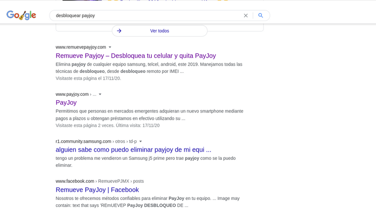 Páginas intentando estafar prometiendo desbloquear Payjoy