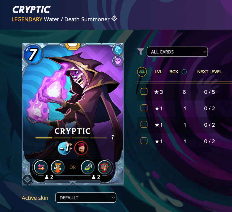 Cryptic card stats and progress