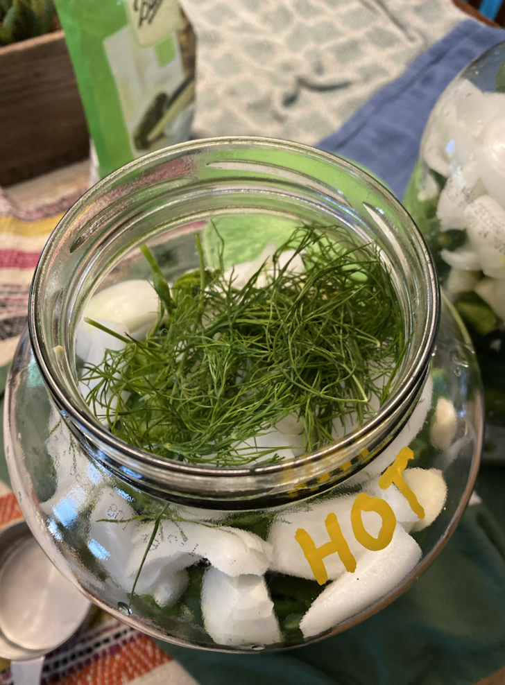 Pickle ingredients in a jar