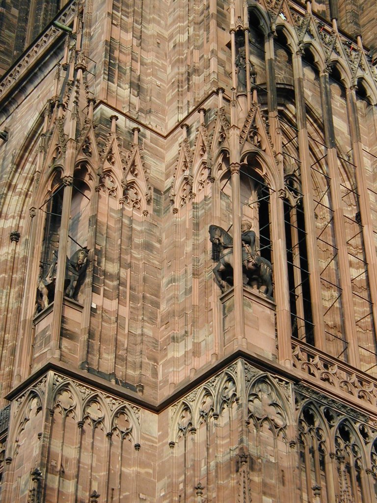 219-Sandstone horsemen on church in Strasbourg.JPG