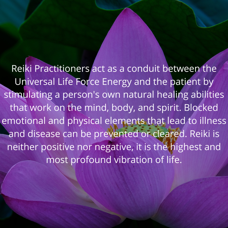 Reiki Practitioners act as a conduit between the Universal Life Force Energy and the patient by stimulating a person's own natural healing abilities that work on the mind, body, and spirit. Bloc.png