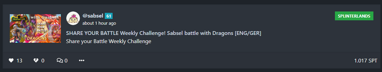 @sabsel SHARE YOUR BATTLE Weekly Challenge! Sabsel battle with Dragons