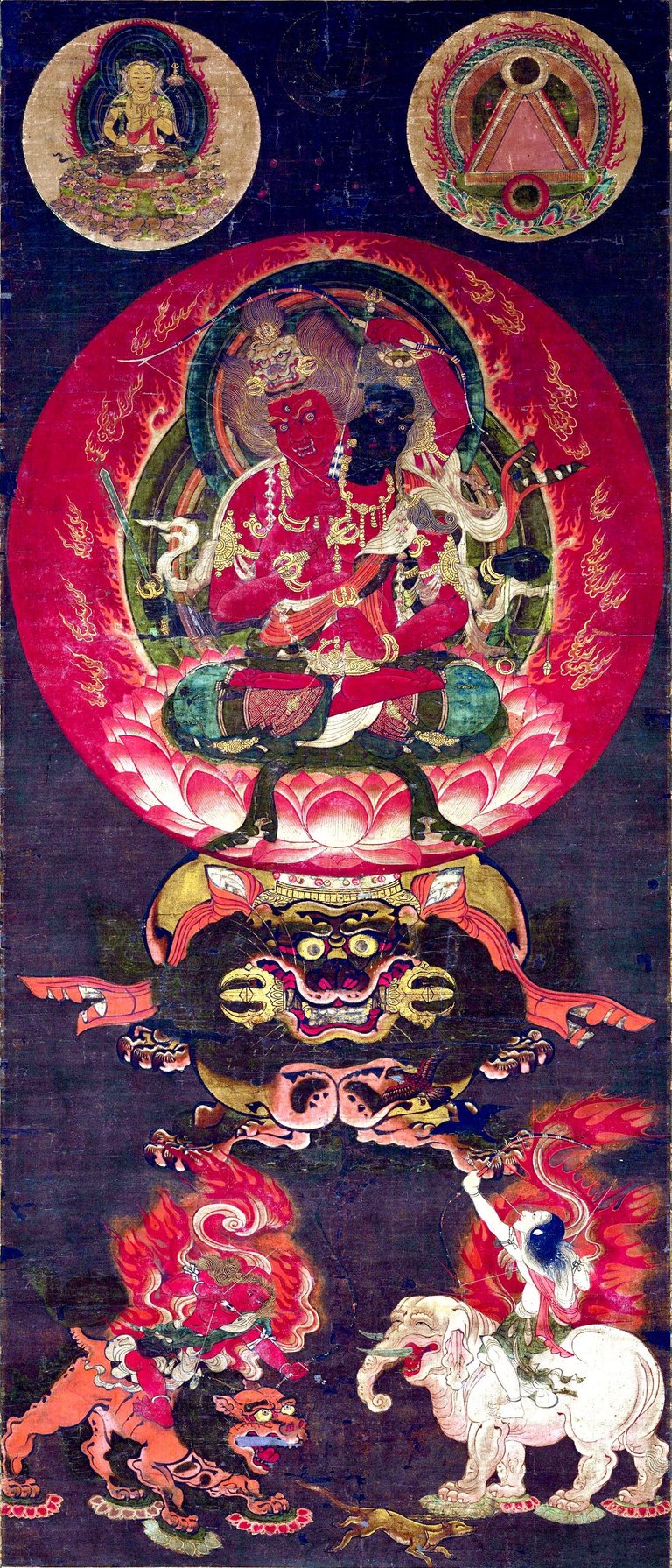 Ryōzu Aizen Myōō - Kamakura period. Unknown 14th century artist, Public domain, via Wikimedia Commons. Color edits.