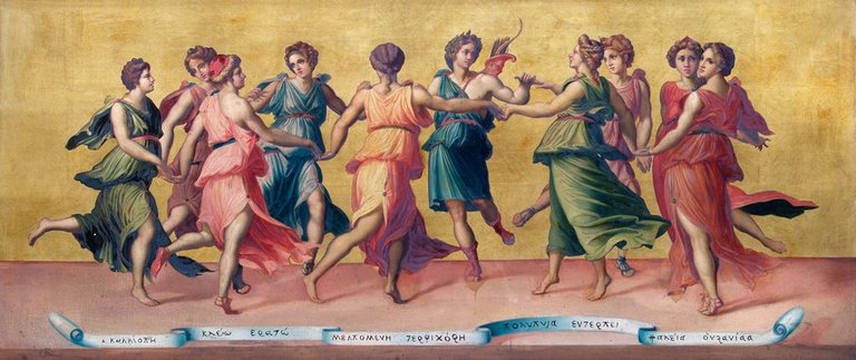 "Dance of Apollo and the Muses" by Baldassare Peruzzi, Public domain, via Wikimedia Commons.