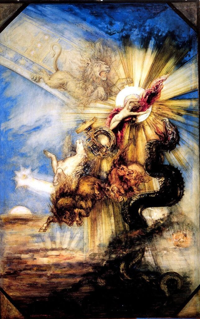 Phaeton's Fall by Gustave Moreau (1878). Gustave Moreau, Public domain, via Wikimedia Commons.