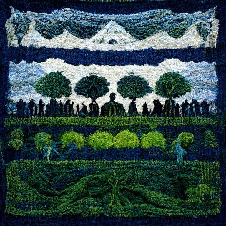 fb50673c-38de-4627-9261-c09f7a50572d_John_Ashs_Username_for_Discord_a_hung_knitted_quilt_tapestry_of_a_landscape_of_nature_humans_in_harmony_with_nature_large_stitches_.png