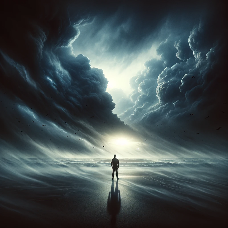 DALL·E 2024-02-01 15.39.32 - Create an image showing a lone figure standing resilient amidst a stormy backdrop, symbolizing Stacy Braiuca's struggle with relationship abuse and li.png