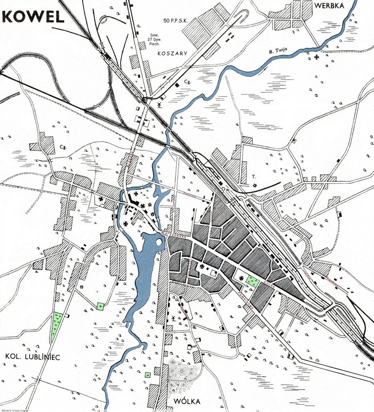 Mapa przedwojennego Kowla.